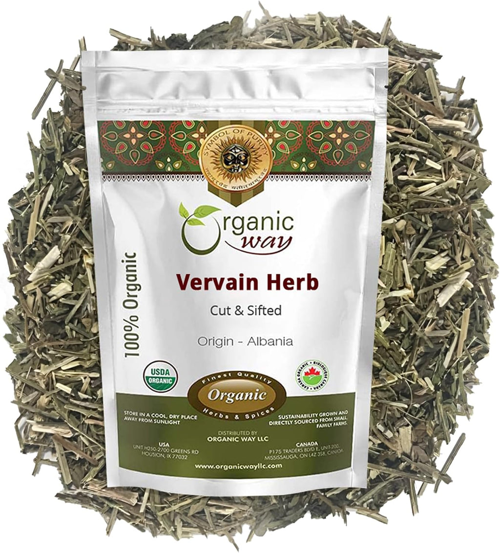 Organic Way Vervain Herb (Verbena officinalis) Cut and Sifted | Herbal Tea | Wild-Crafted | Non-GMO & Gluten Free | Resealable Bag | Raw from Albania (4 Oz)