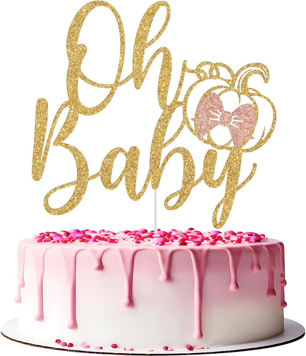 Pumpkin Oh Baby Cake Topper, Little Pumpkin Baby Shower Cake Decorations, Halloween Fall Pumpkin Themed Baby Shower Gender Reveal Party Decorations Gold Glitter