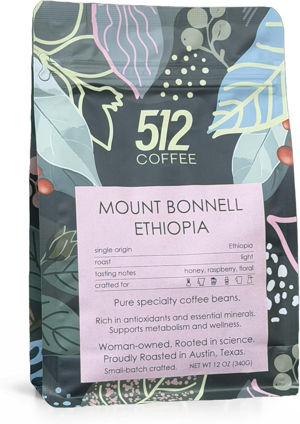 512 Coffee – Specialty Ethiopian Whole Bean Coffee, Light Roast – Mount Bonnell Ethiopia – Freshly Hand-Roasted Arabica, Premium Small Batch, Single Origin