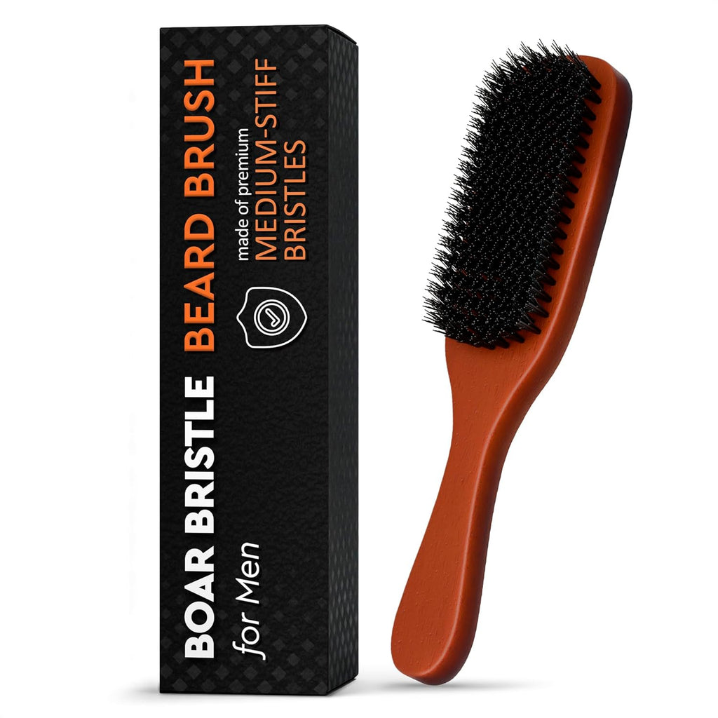 Mens Beard Brush with Handle – Soft Boar Bristle Beard Brush for Men, 9" Wooden Design for Beards, Mustaches & Slick Back Hair – Comfortable Grip, Styling Control, for Daily Grooming & Barbershop Use