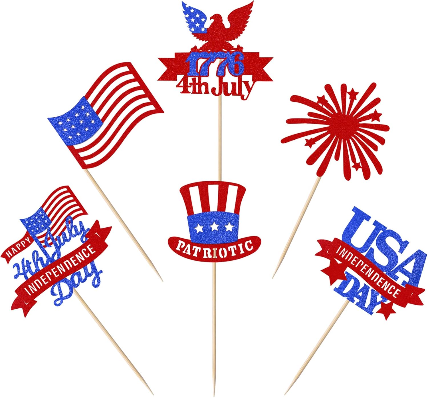 24 Pack Happy Independence Day Cupcake Toppers Happy 4th of July Cupcake Picks National Flag Patriotic Cupcake Decorations Star American Independence Day Theme Party Cake Decorations Supplies