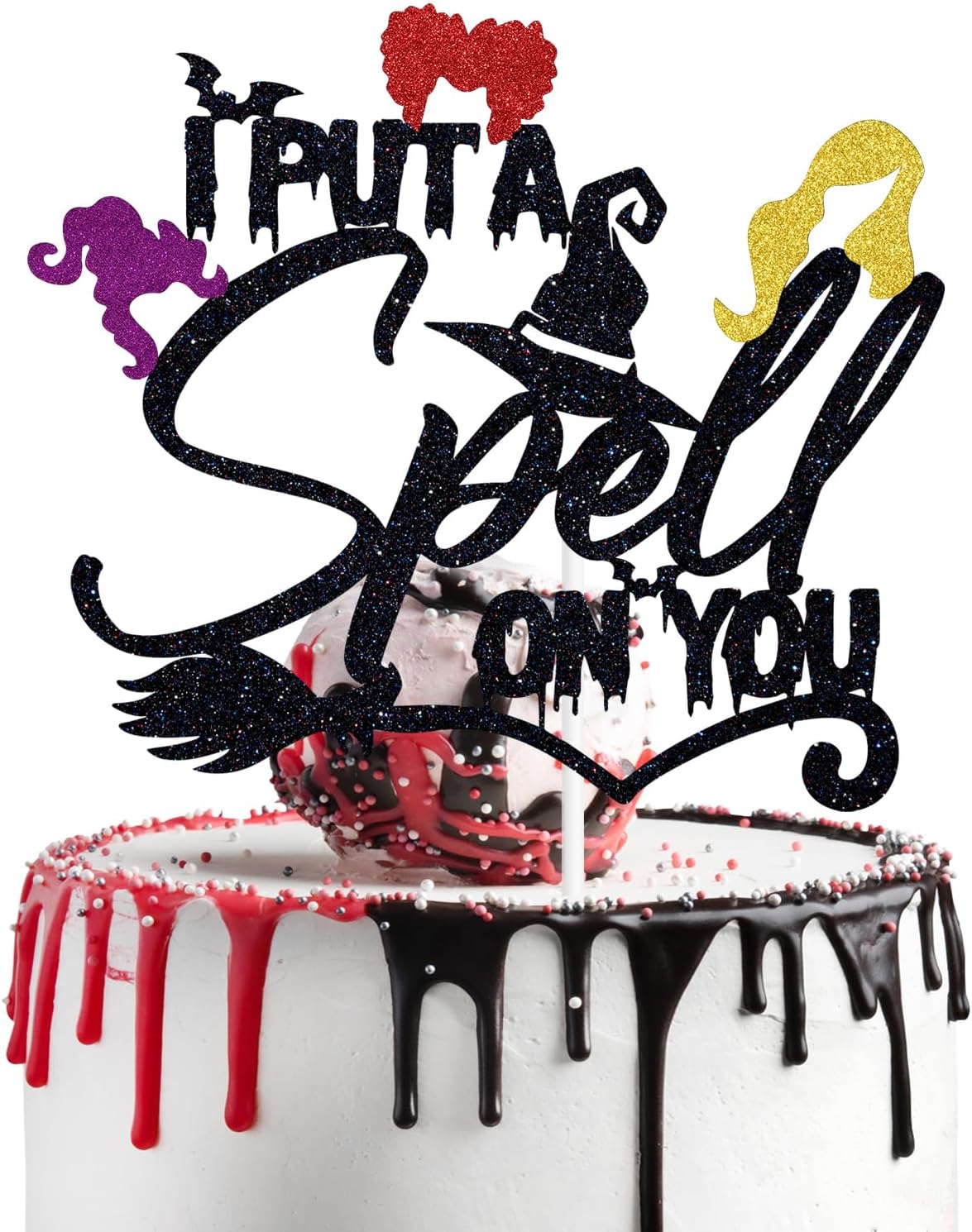 Black Glitter I Put A Spell on You Cake Topper, Hocus Pocus Cake Décor, Halloween Witch Hair Themed Birthday Party Decorations