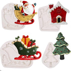 Christmas Silicone Fondant Mold, Santa Claus Chocolate Molds, Sled with Gift, Christmas Tree for Christmas Cake Decoration, Cupcake Toppers, Candy Sugarcraft, Clay Resin
