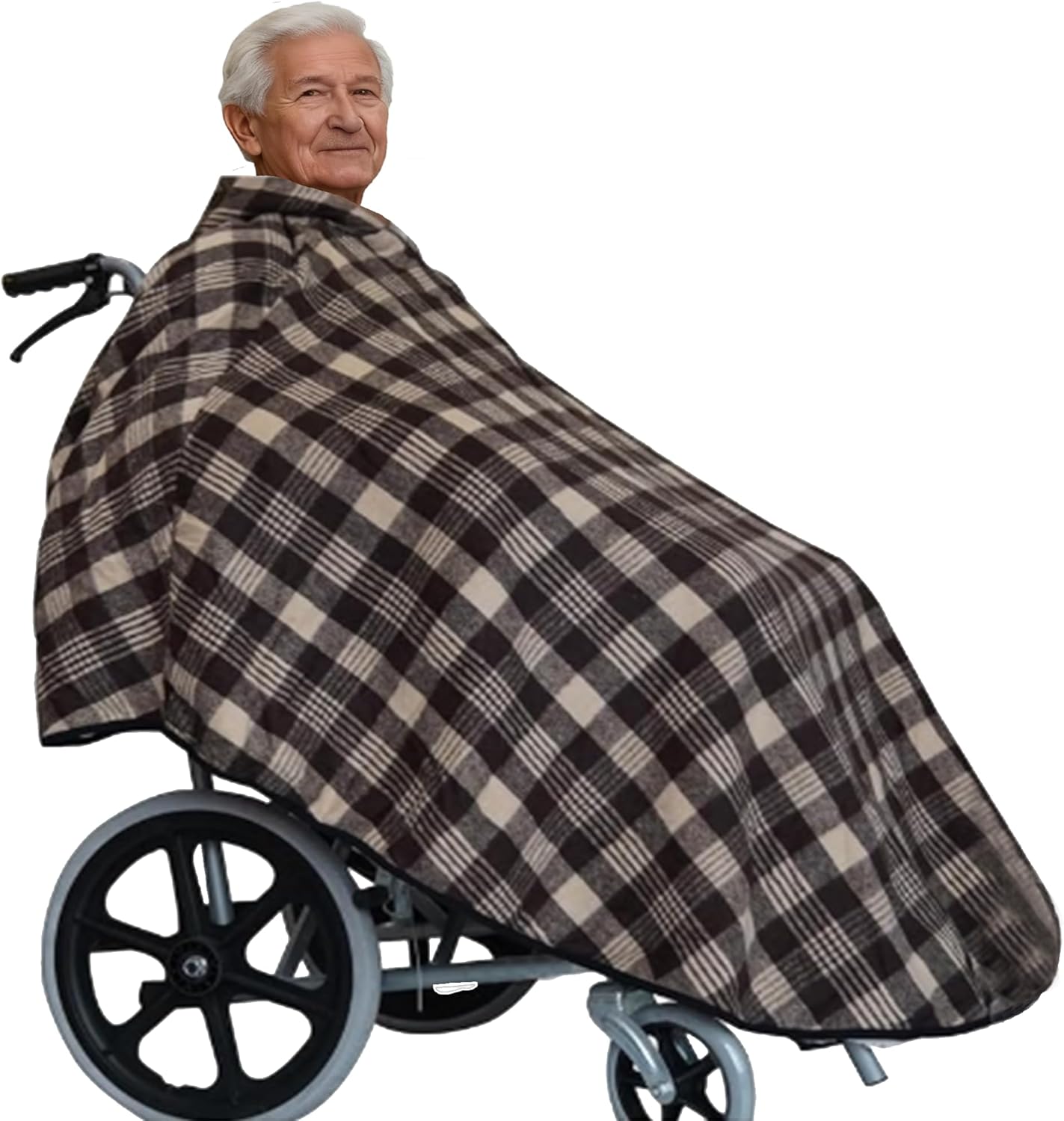 Sqodok Wheelchair Warm Blanket with Hat, Fleece-Lined Wheelchair Cape with Hood, Cold-Proof Shawl for Adults, Winter Poncho Cape Coat for Elderly
