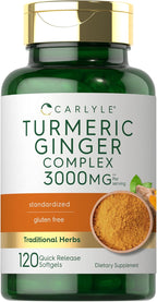 Carlyle Turmeric and Ginger Supplement | 120 Softgel Capsules | Turmeric Curcumin Complex | with Black Pepper Extract | Non-GMO, Gluten Free