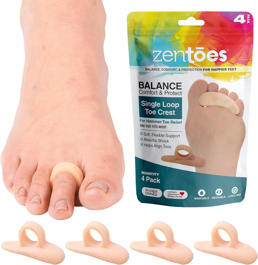 ZenToes Hammer Toe Straightener and Corrector 4 Pack Crests Relieve Foot Pain, Pressure, Discomfort | Flexible Silicone Comfort | Align, Improve Stability | Stain, Odor Resistant