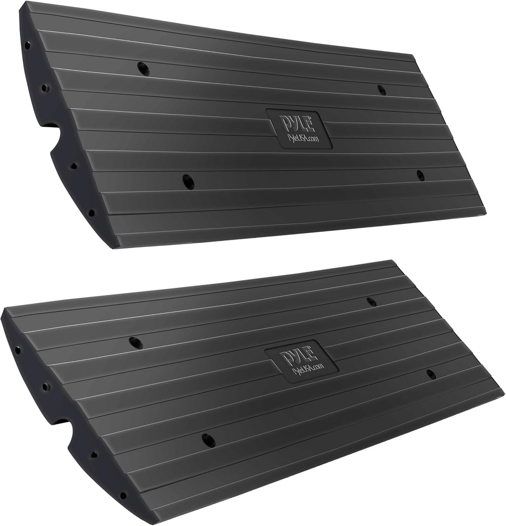Car Vehicle Curbside Driveway Ramp - 4ft Heavy Duty Rubber Threshold Bridge Track Curb Ramp, for Loading Dock, Garage, Sidewalk, Truck, Scooter, Bike, Motorcycle, Wheelchair Mobility - Pyle PCRBDR21