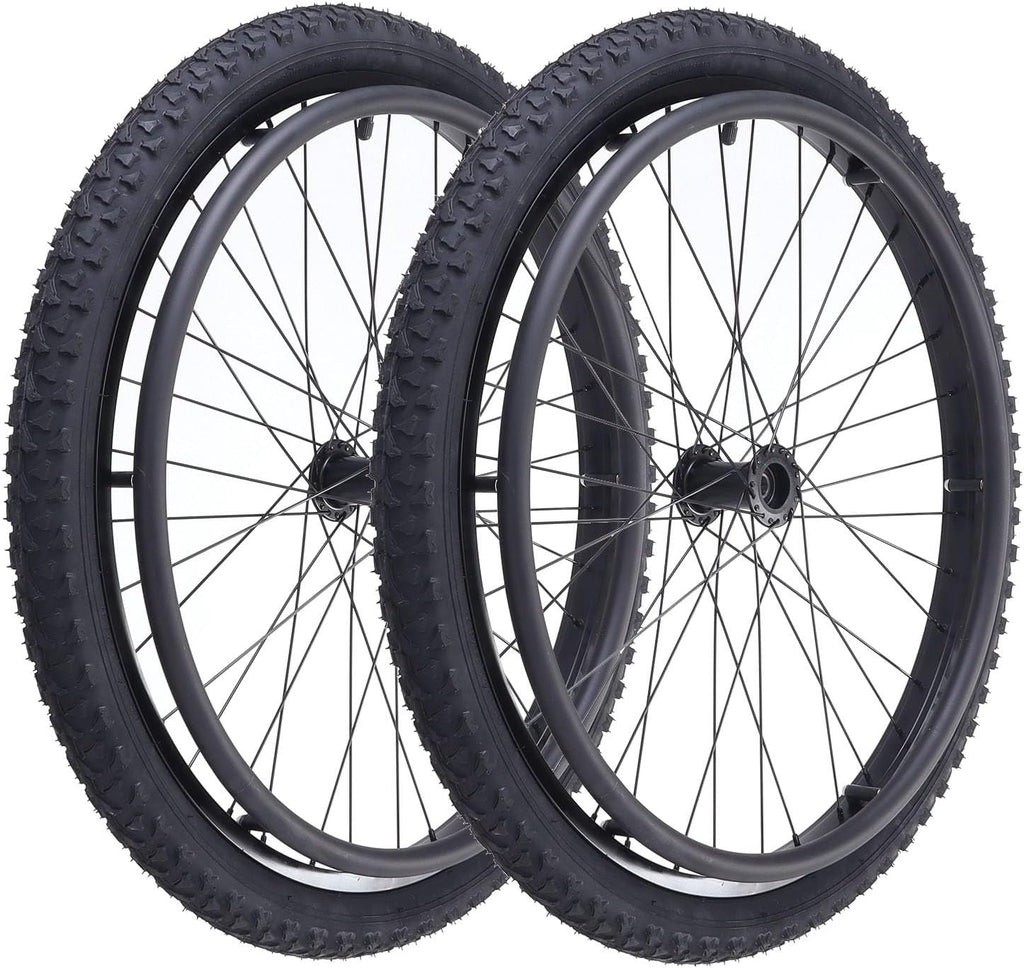 24 Inch Rear Wheels for Wheelchair, 24 x 1.95 Manual Wheelchairs Rear Wheels, Pneumatic Beach Wheel, Aluminum Alloy Spokes, Replaceable Walker Wheel Accessory (2 Pack)