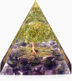 Tree of Life Orgone Pyramid for Positive Energy, Orgonite Peridot&Amethyst Healing Crystal Pyramids for Reduce Stress Chakra Reiki Healing Meditation Attracts Lucky and Success