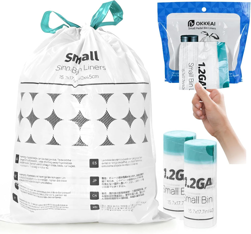 OKKEAI 1.2 Gallon Small Trash Bag, 70 Count Drawstring Bathroom Trash Bags 5L – Leak-Proof Tear-Resistant Wastebasket Liners for Bathroom, Office