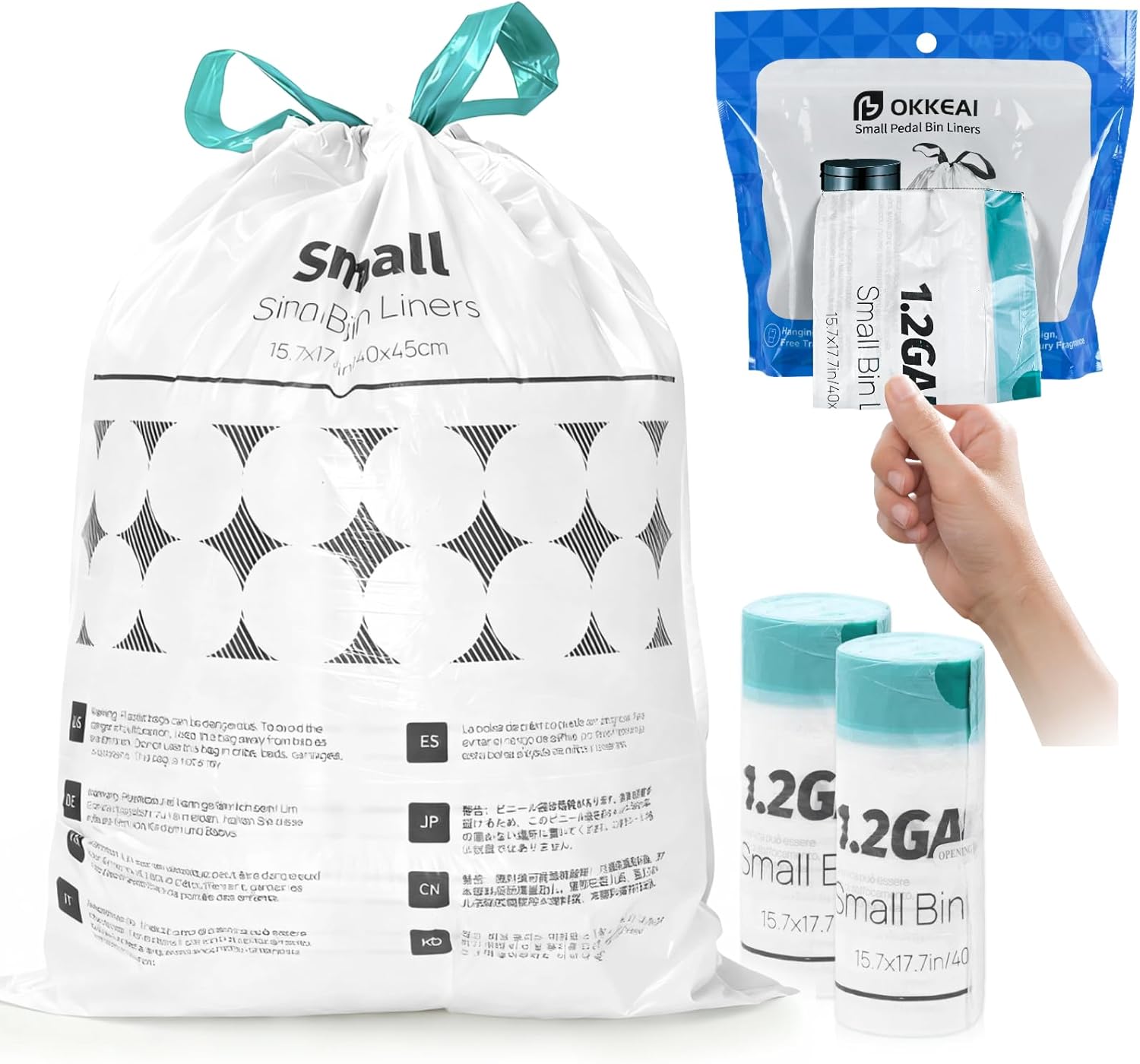 OKKEAI 1.2 Gallon Small Trash Bag, 70 Count Drawstring Bathroom Trash Bags 5L – Leak-Proof Tear-Resistant Wastebasket Liners for Bathroom, Office