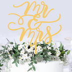 Mr and Mrs Cake Topper - Glitter Gold Acrylic Wedding Cake Decorations, Bride and Groom Cake Pick (Gold)