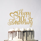 Glitter Happy 10th Anniversary Cake Topper, 10 Years Loved Blessed Wedding Anniversary Birthday Party Decorations Black