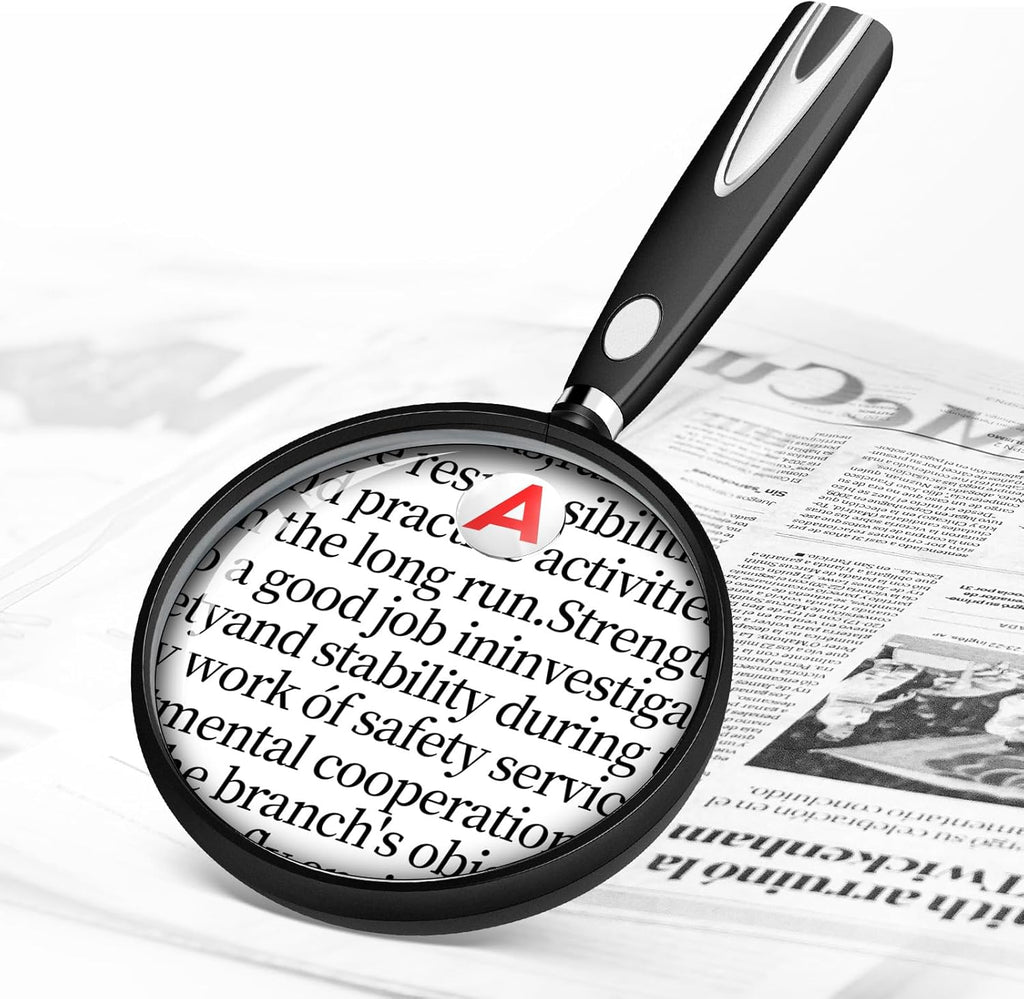 10X 30X Magnifying Glass for Reading, Handheld Magnifier for Reading, 90mm Magnifying Glass Scratch Resistant Lens, Soft Handle for Close Work Book Newspaper Nature Exploration (Black)