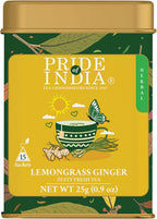 Pride of India | PACK of 6 - Lemongrass Ginger Zesty Fresh Tea | 15 Pyramid Full Leaf Individually Wrapped Tea Bags | 100% Herbal Blend from Single Origin | Tangy & Spicy Flavor | Caffeine-Free