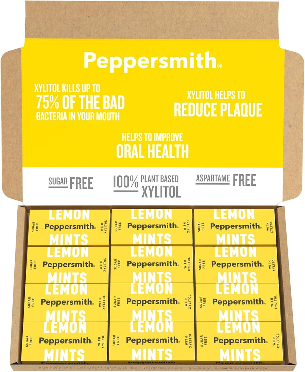 Peppersmith 100% Xylitol Mints, Sicilian Lemon and Fine English Peppermint, 25 Mints15 g (Pack of 12, Total 300 Mints)