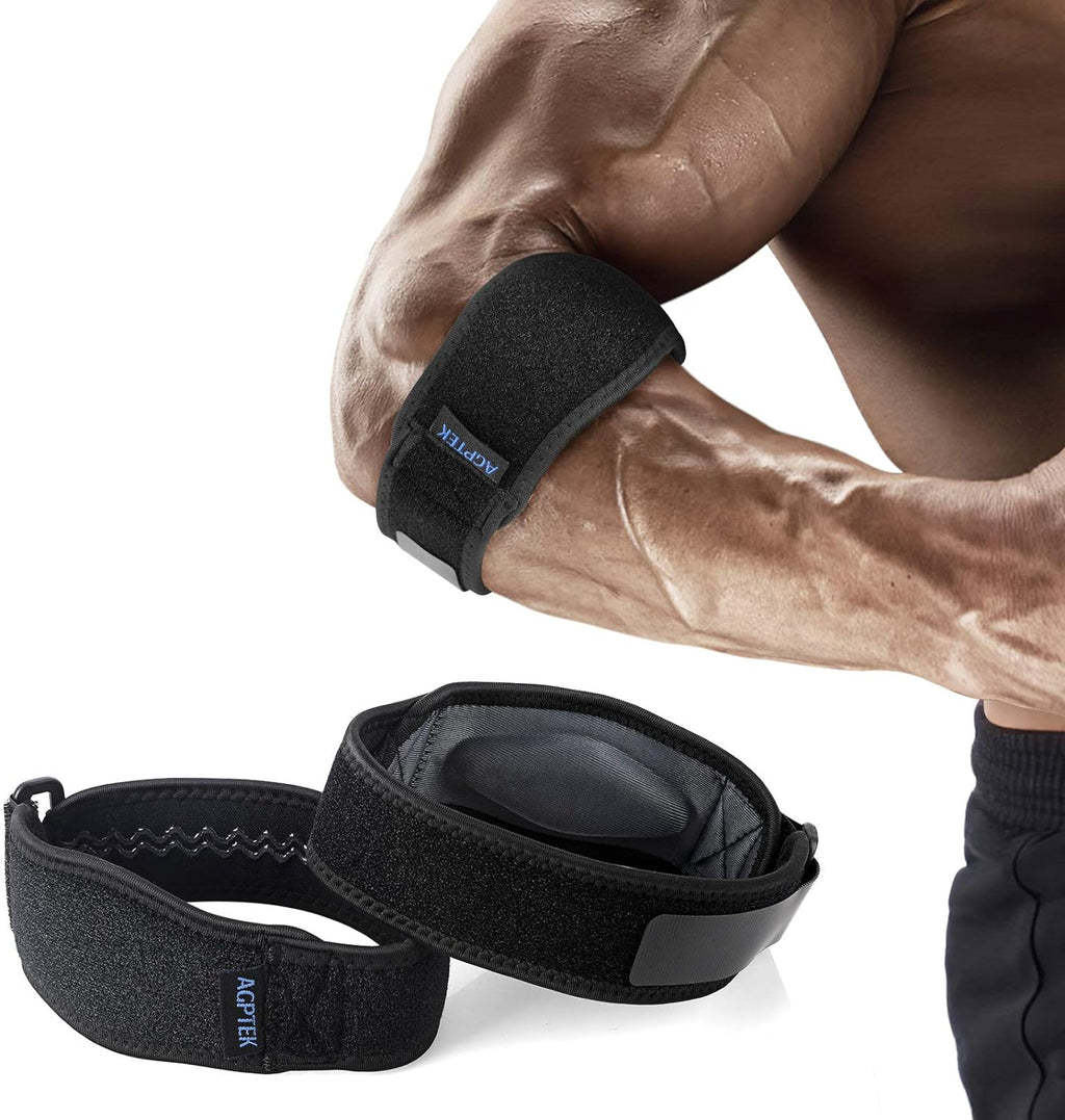 AGPTEK Elbow Brace for Tendonitis and Tennis Elbow 2 Pack, Tennis Golfers Elbow Support Arm Band Pain Relief Elbow Wrap Weightlifting Elbow Strap with Compression Pad for Men & Women, Grey