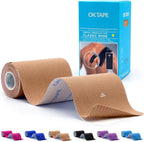 OK TAPE Extra Wide Kinesiology Tape, Precut Strips, Elastic Physical Therapy Athletic Tape for Pain Relief & Joint Support, Latex Free | Back, Shoulder, Knee (4" x 10" - 10Pcs) Beige