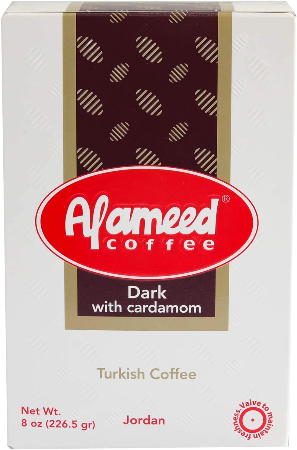 Al Ameed Turkish Ground Coffee DARK Roast with Cardamom (8 oz/226.5g) 100% Authentic Arabica, Fresh & Finely Ground