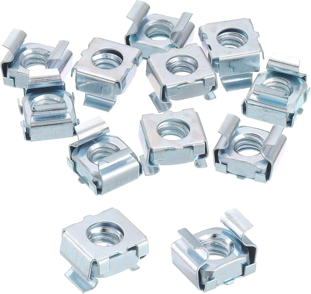 uxcell 1/4-20 Cage Nut, 20Pcs Snap-in Cage Nuts, Carbon Steel Zinc Plated Metric Nut for Server Rack Cabinet, Silver