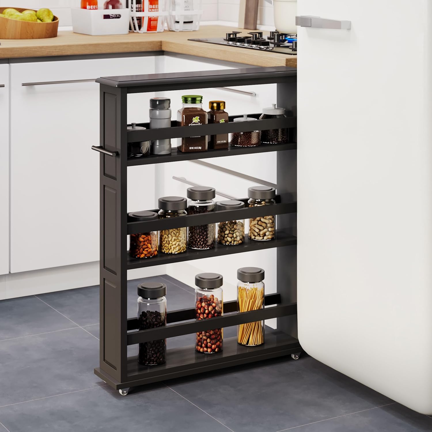 Lavish Home 3-Tier Slim Rolling Storage Cart - 25” x 5.7” Narrow Rolling Cart with Handle and Wheels for Bathroom, Laundry Room, and Kitchen Organization - Pull-Out Home Organizers (Black)
