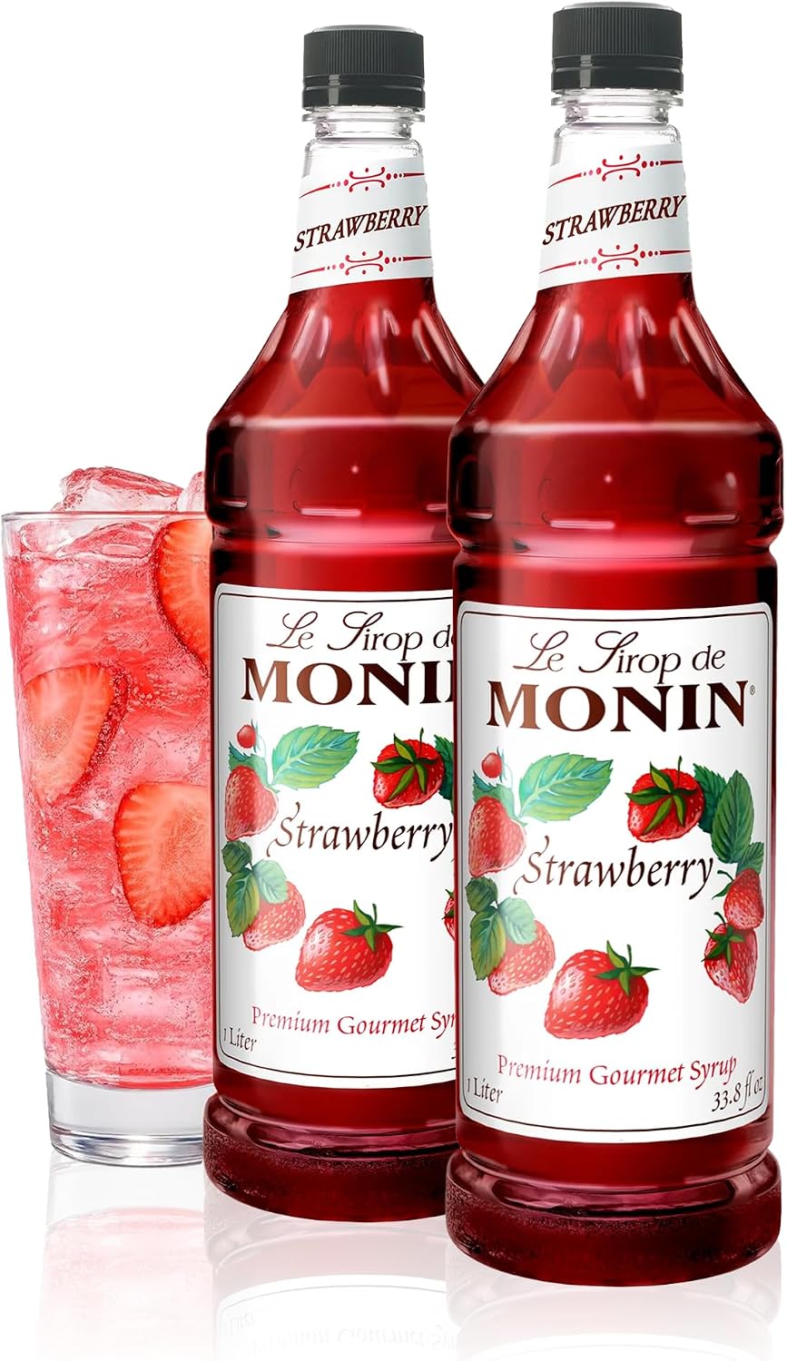 Monin - Strawberry Syrup, Mild and Sweet, Great for Cocktails and Teas, Gluten-Free, Non-GMO (1 Liter, 2-Pack)