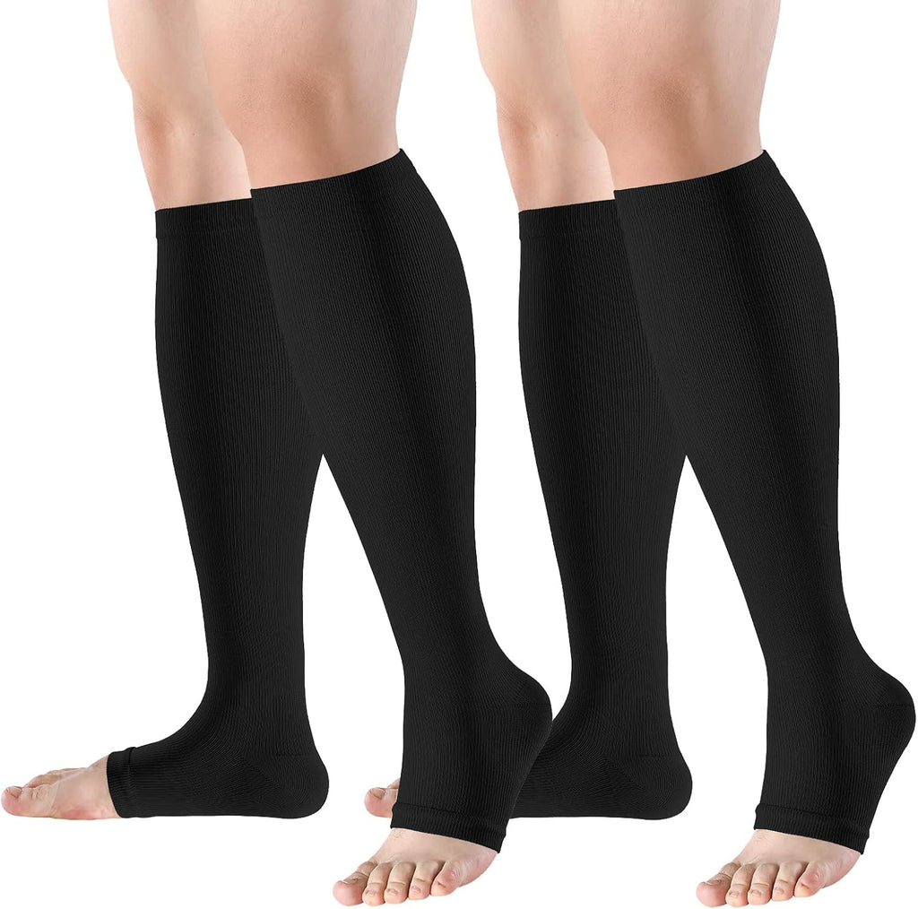 bropite Open Toe Compression Socks for Men & Women - 2 Pairs of 15-20 mmhg Knee High Stockings for Circulation Support
