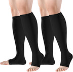 bropite Open Toe Compression Socks for Men & Women - 2 Pairs of 15-20 mmhg Knee High Stockings for Circulation Support