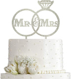 JIEEIN Mr and Mrs Cake Topper,Bride and Groom Sign Wedding,Engagement Cake Toppers Decorations,Silver Glitter Acrylic