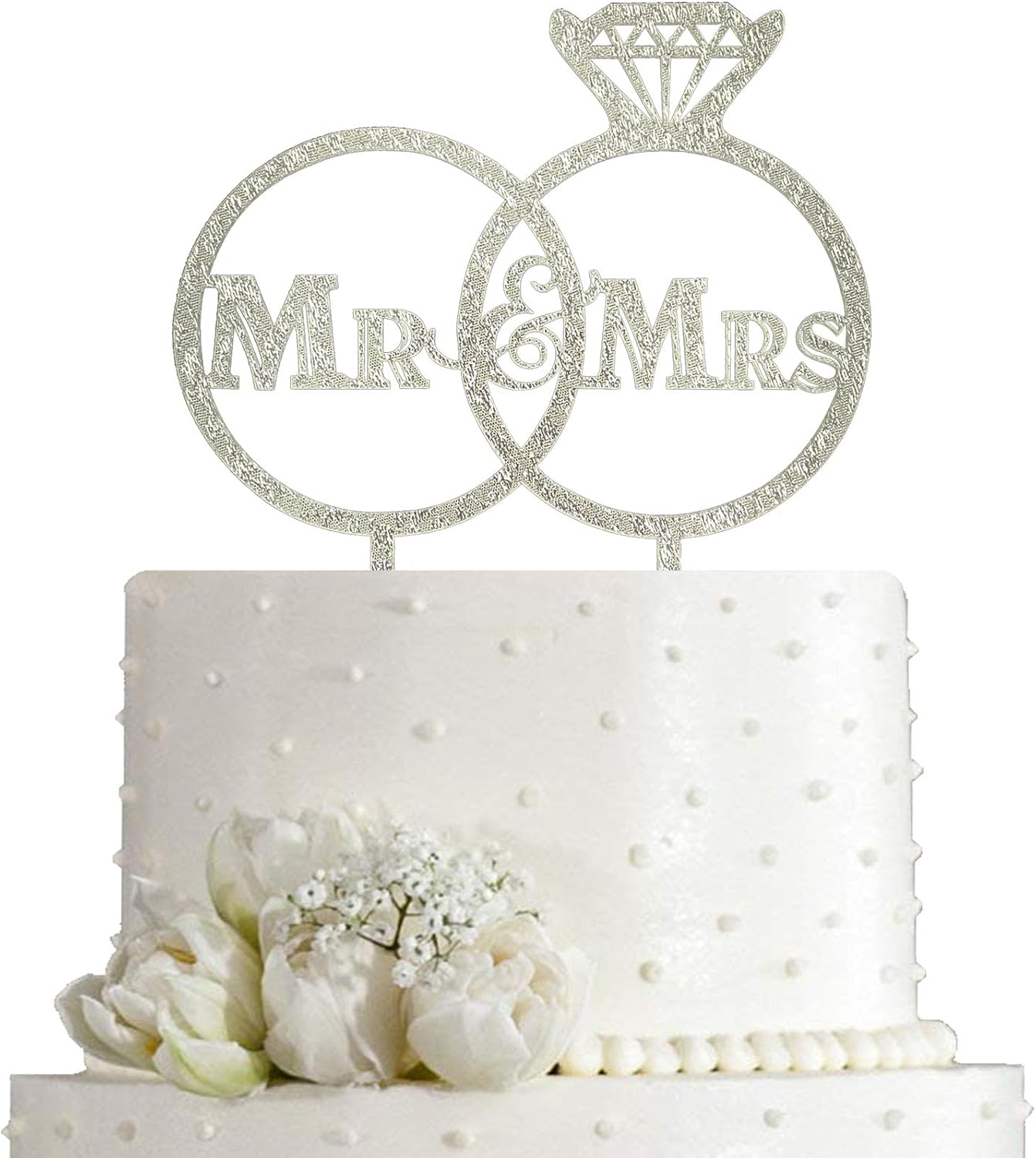 JIEEIN Mr and Mrs Cake Topper,Bride and Groom Sign Wedding,Engagement Cake Toppers Decorations,Silver Glitter Acrylic