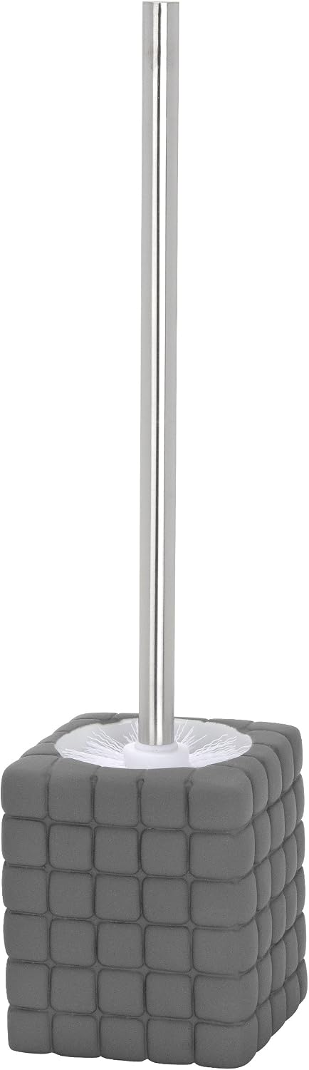 WENKO 20171100 WC Brush Set Cube Grey - Soft-Touch Surface, Ceramic, 4.92 x 14.57 x 3.94 inch, Grey