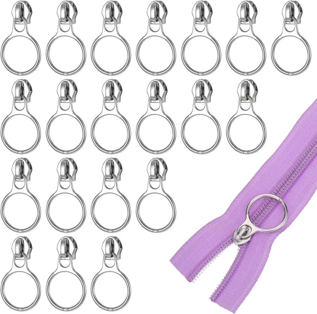 20 Pcs Zipper Pulls #5 Zinc Alloy #5 Silver Ring Star Zipper Head Small Fashion Coil Zippers Puller Metal Zippers Sliders for Luggages Purses Bags Clothes Shoes