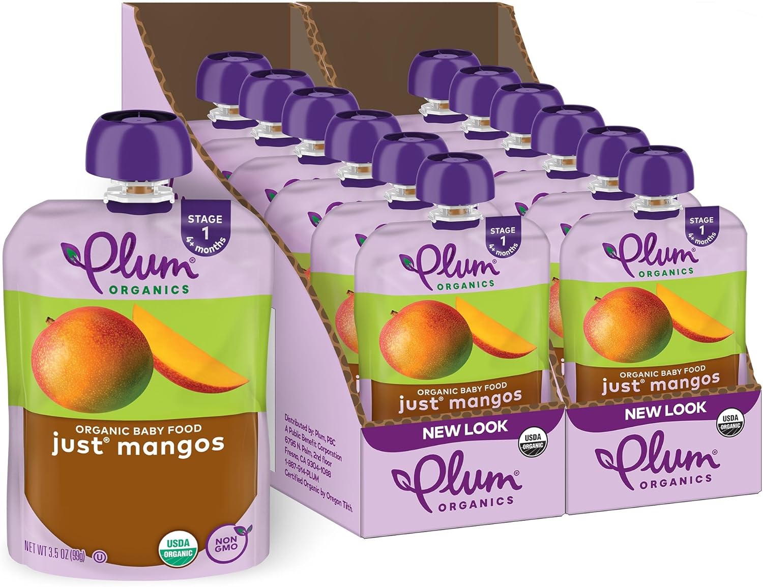Plum Organics - 4+ Months Organic Baby Food Pouches - Just Mangos - Non-GMO - Fruit & Veggie Blends On-The-Go Pouches for Baby & Toddler Meals - Quality Tested Ingredients - 3.5 oz (Pack Of 12)