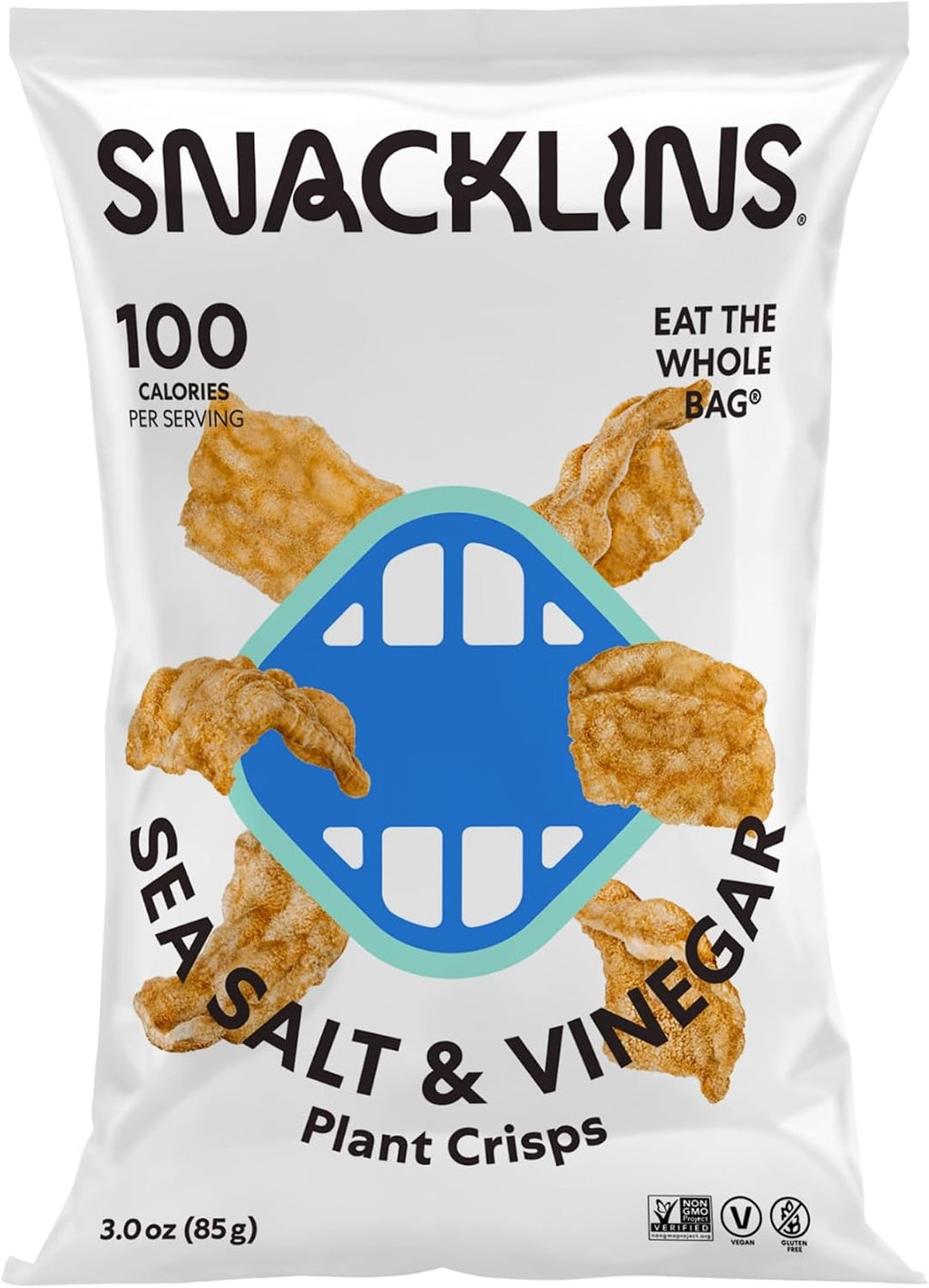 SNACKLINS Plant Based Crisps - Vegan Healthy Snacks - Gluten Free, Grain Free, Plant Based Crisps, 100% Kosher For Passover, Low Calorie - No Added Sugar, Crunchy, Puffed Snack - Sea Salt & Vinegar - 3oz Bag (6 Pack, Sea Salt & Vinegar)