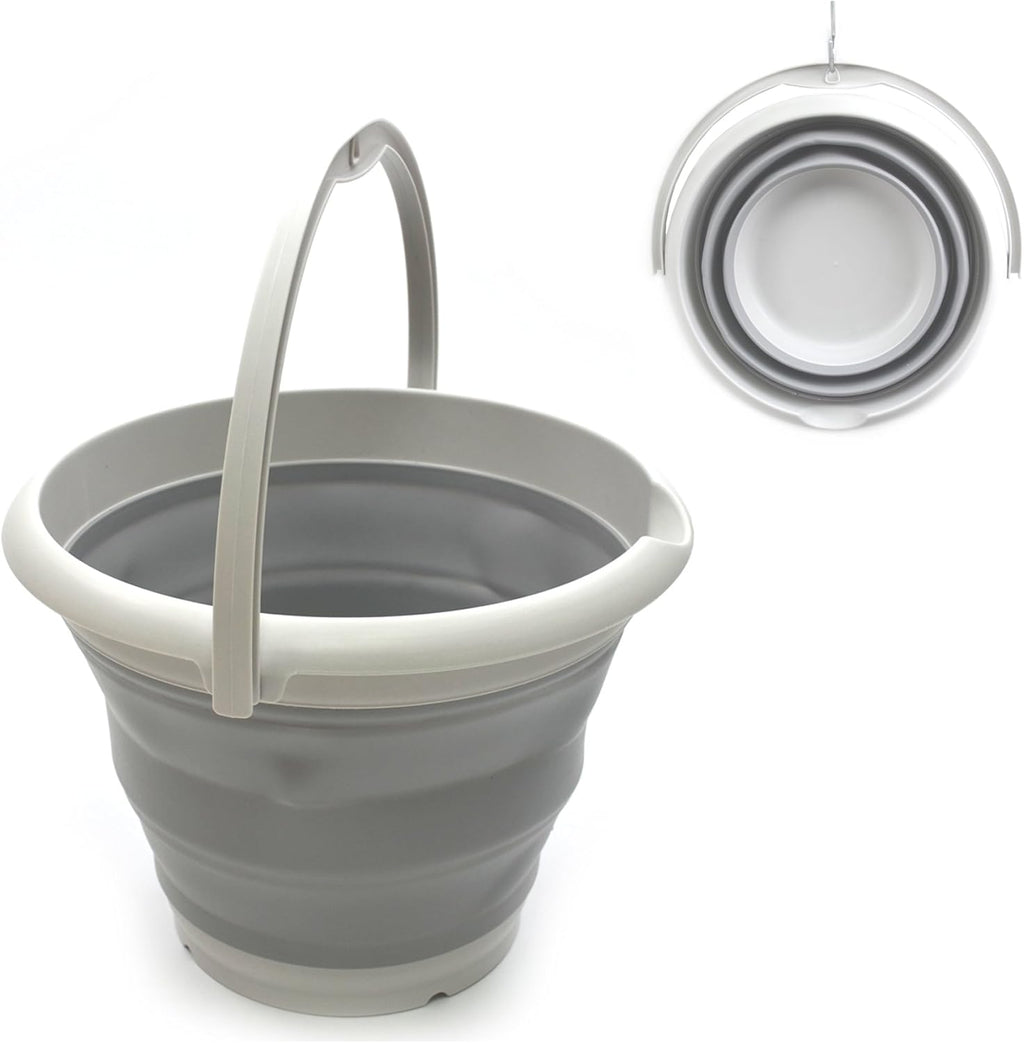SAMMART 10L (2.6 Gallon) Collapsible Plastic Bucket - Foldable Round Tub - Portable Fishing Water Pail - Space Saving Outdoor Waterpot, Size 33cm Dia (1, Grey)