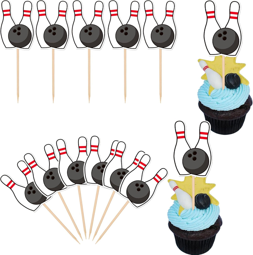 Rsstarxi 40 Pack Cupcake Toppers - Sport Party Cupcake Picks - Bowling Alley Themed Birthday Party Cake Decorations for Baby Shower & Kids Birthday Parties