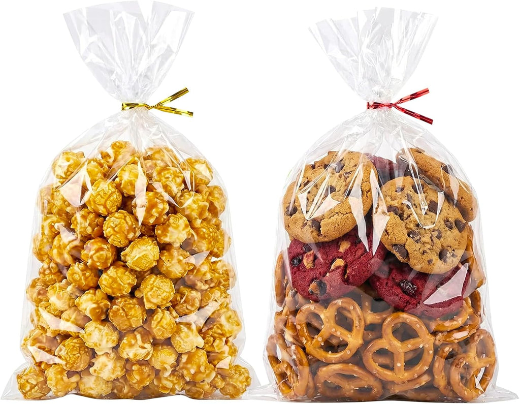 Morepack 6x9 Inches Clear Cellophane Bags 200 Pcs OPP Plastic Treat Bags with 200 Twist Ties for Gift Wrapping,Packaging Candies,Dessert,Bakery, Cookies, Chocolate,Party Favors