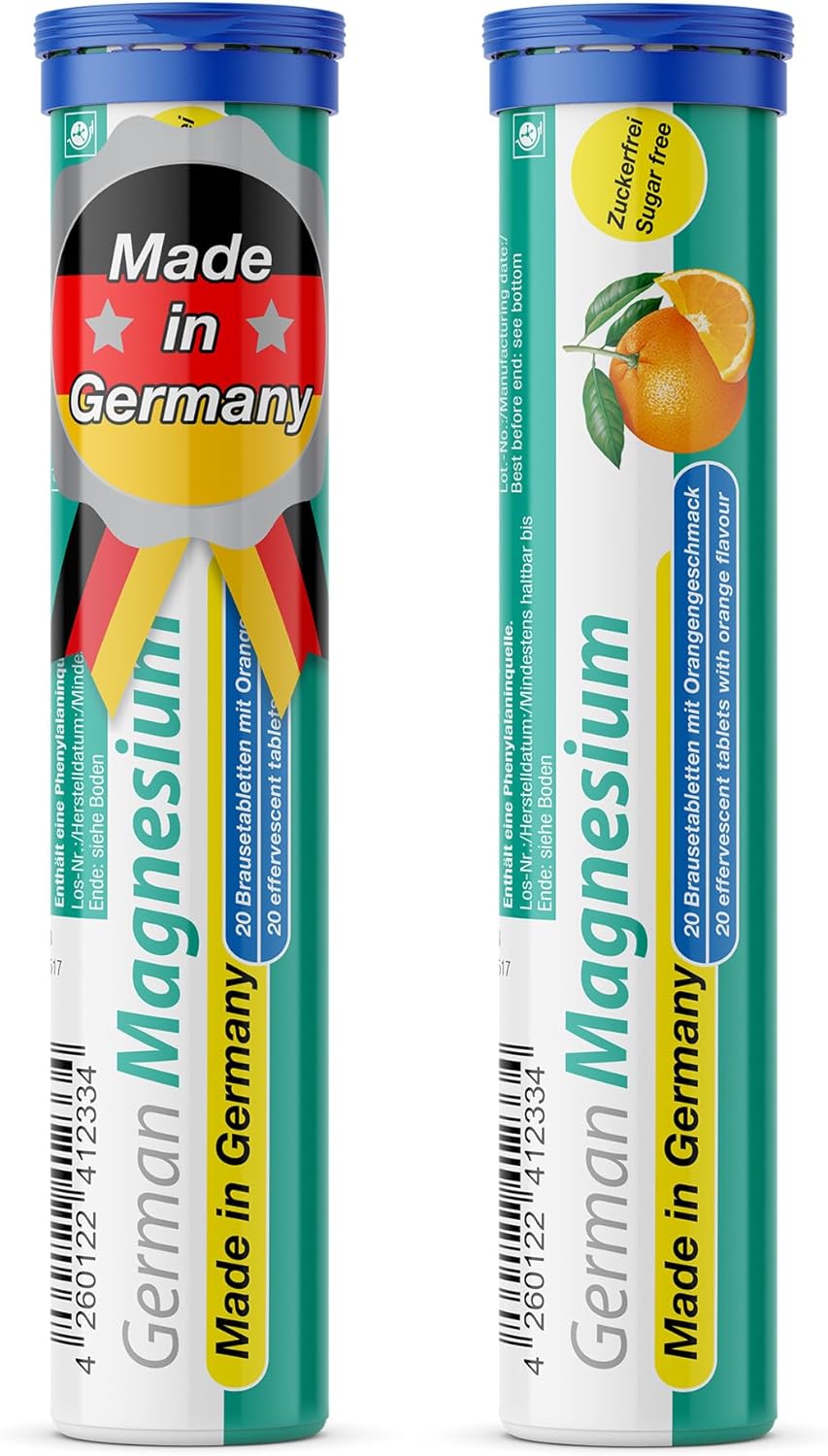 German Magnesium Oxide Supplement | Effervescent Tablets | Orange Flavor – 200 mg Magnesium per Serving | Sugar Free, Vegan – T&D Pharma – Made in Germany