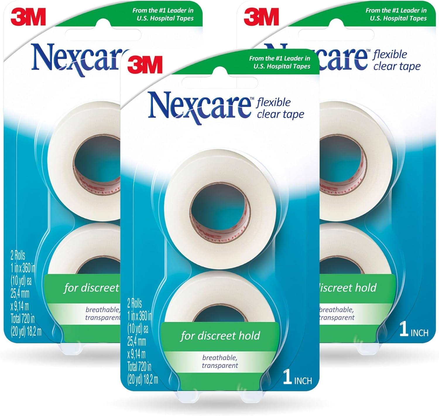 Nexcare Flexible Clear Tape, Its Clear, Stretchy Design Conforms to Hard to Tape Areas, Dispenser