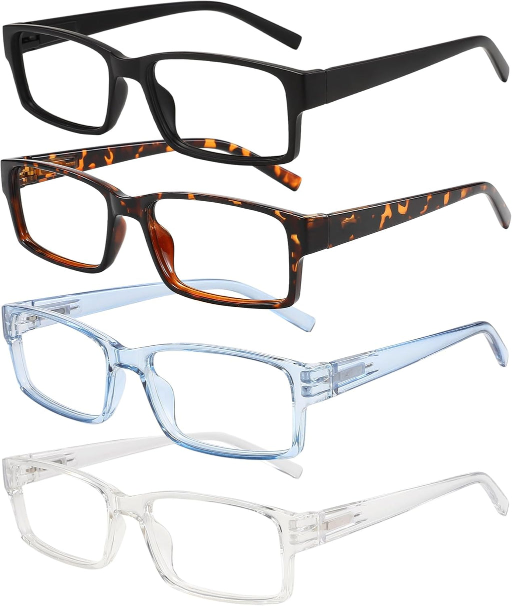 Rectangle Reading Glasses for Men and Women with Spring Hinges Clear Lens Readers