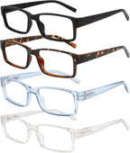 Rectangle Reading Glasses for Men and Women with Spring Hinges Clear Lens Readers