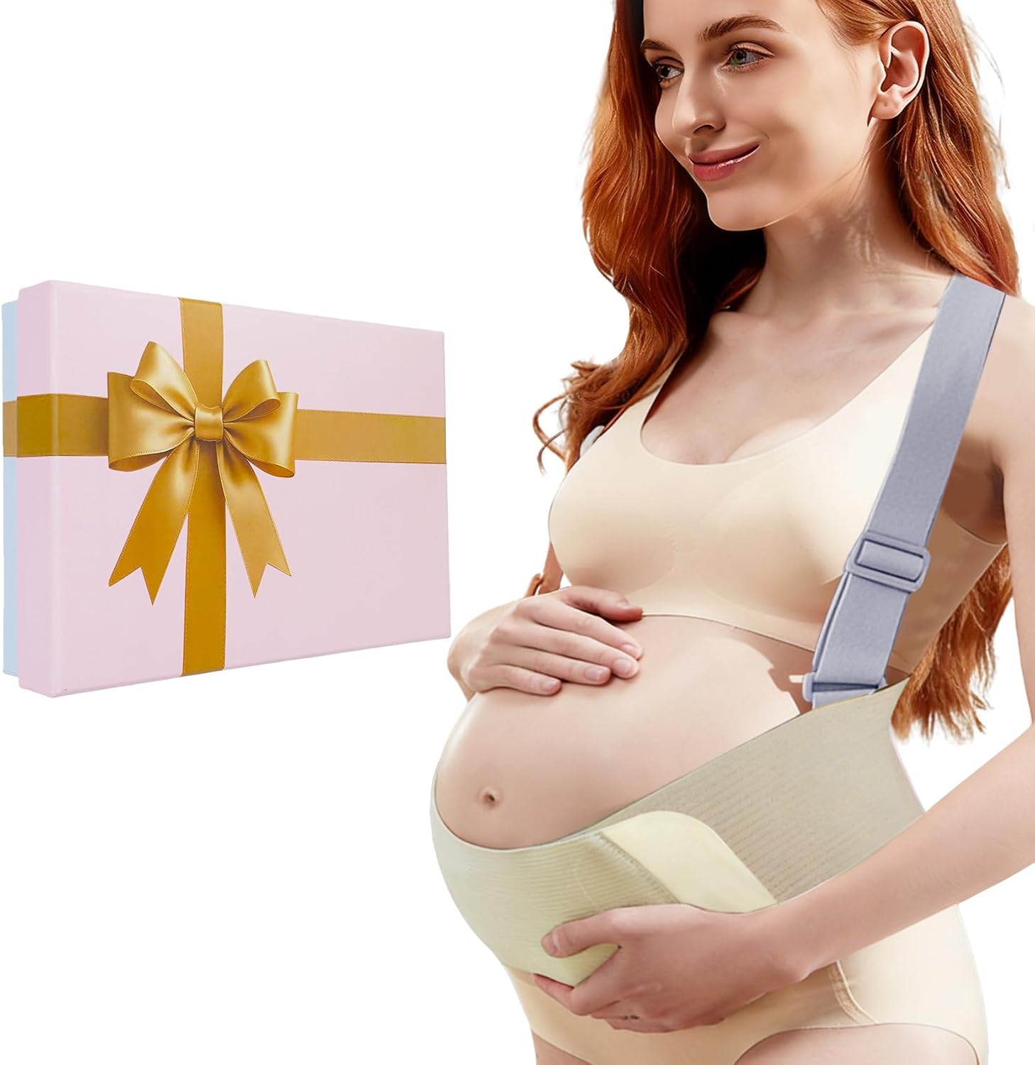Upgraded Pregnancy Belly Band, Ultra-soft & Cozy Maternity Belly Bands for Pregnant Women, Adjustable Pregnancy Belt with Back Brace Straps for Abdomen, Back & Waist (L)