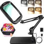 10X 30X Extra Large Magnifying Glass with Light and Stand,7-inch Lighted Magnifier,5 Color Modes Stepless Dimmable,Rectangle Hands-Free Magnifying Glass Desk Lamp for Reading Craft Hobby Close Work LB