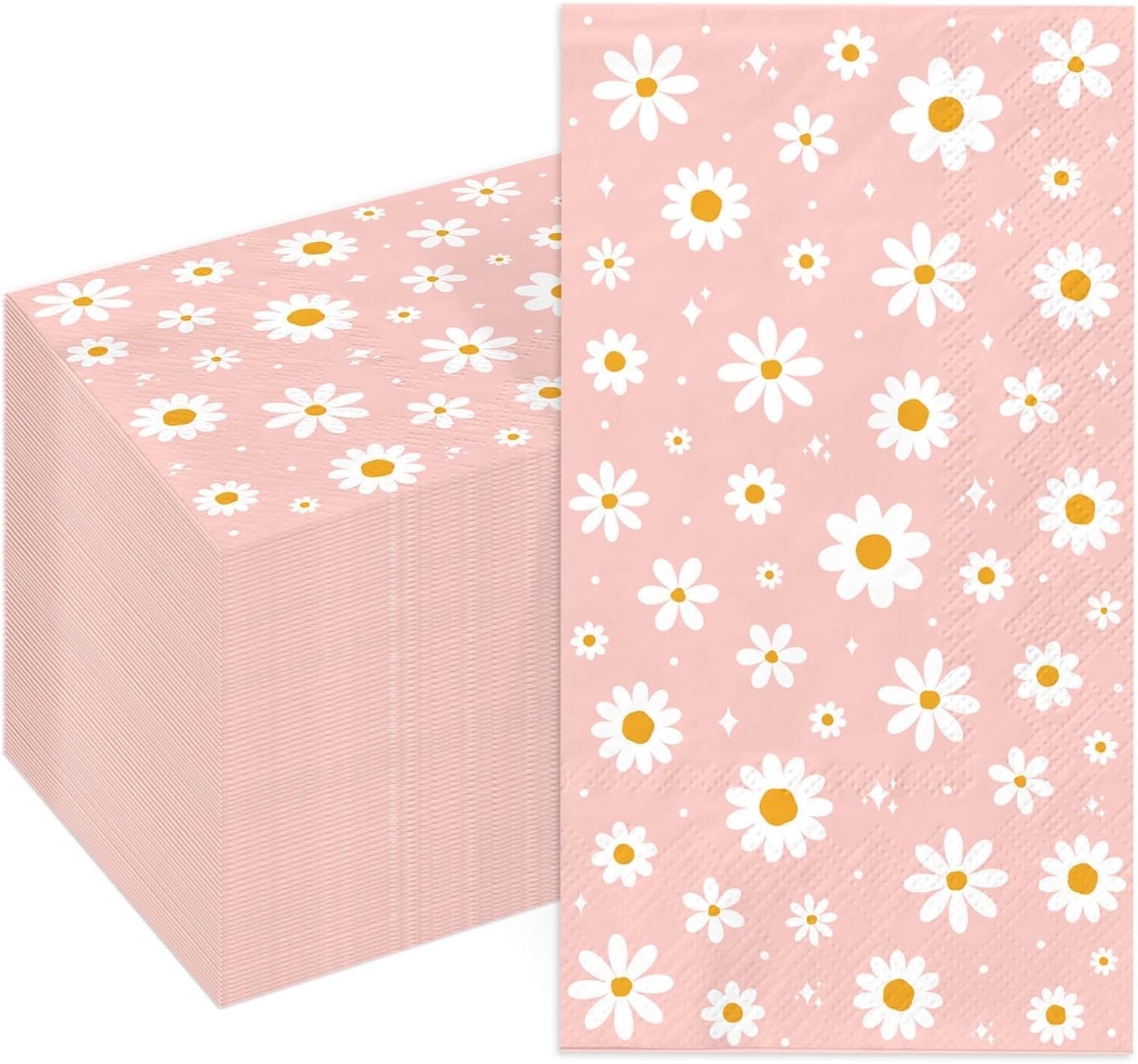 100Pcs Daisy Guest Napkin Floral Disposable Paper Napkins Boho Groovy Dinner Bathroom Kitchen Hand Towel Napkin for Birthday Wedding Baby Shower Party