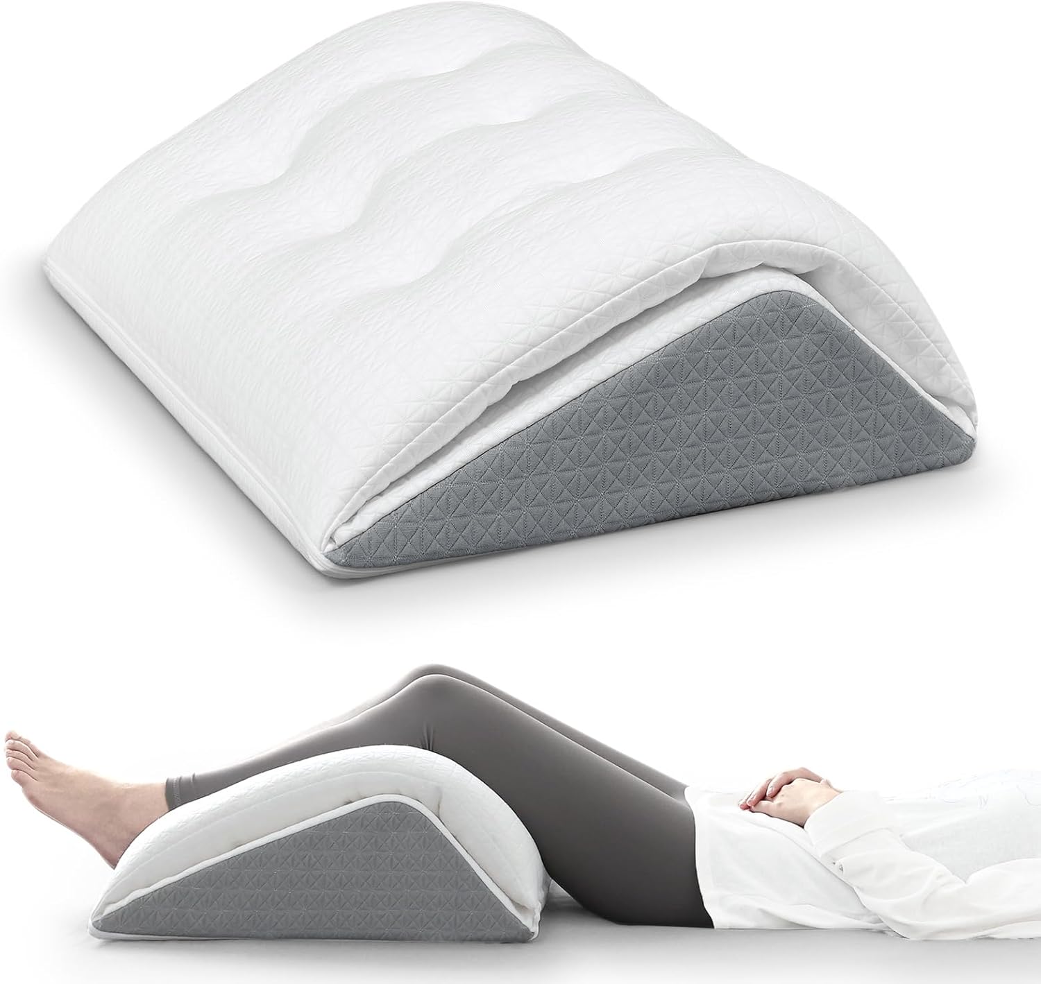 Shinnwa Knee Wedge Pillow, Patented Convertible Knee Pillow for Back Sleeping, Dual-Layer Memory Foam Triangle Pillow for Legs Post Surgery, Knee Support, Leg Elevation, Back Pain Relief
