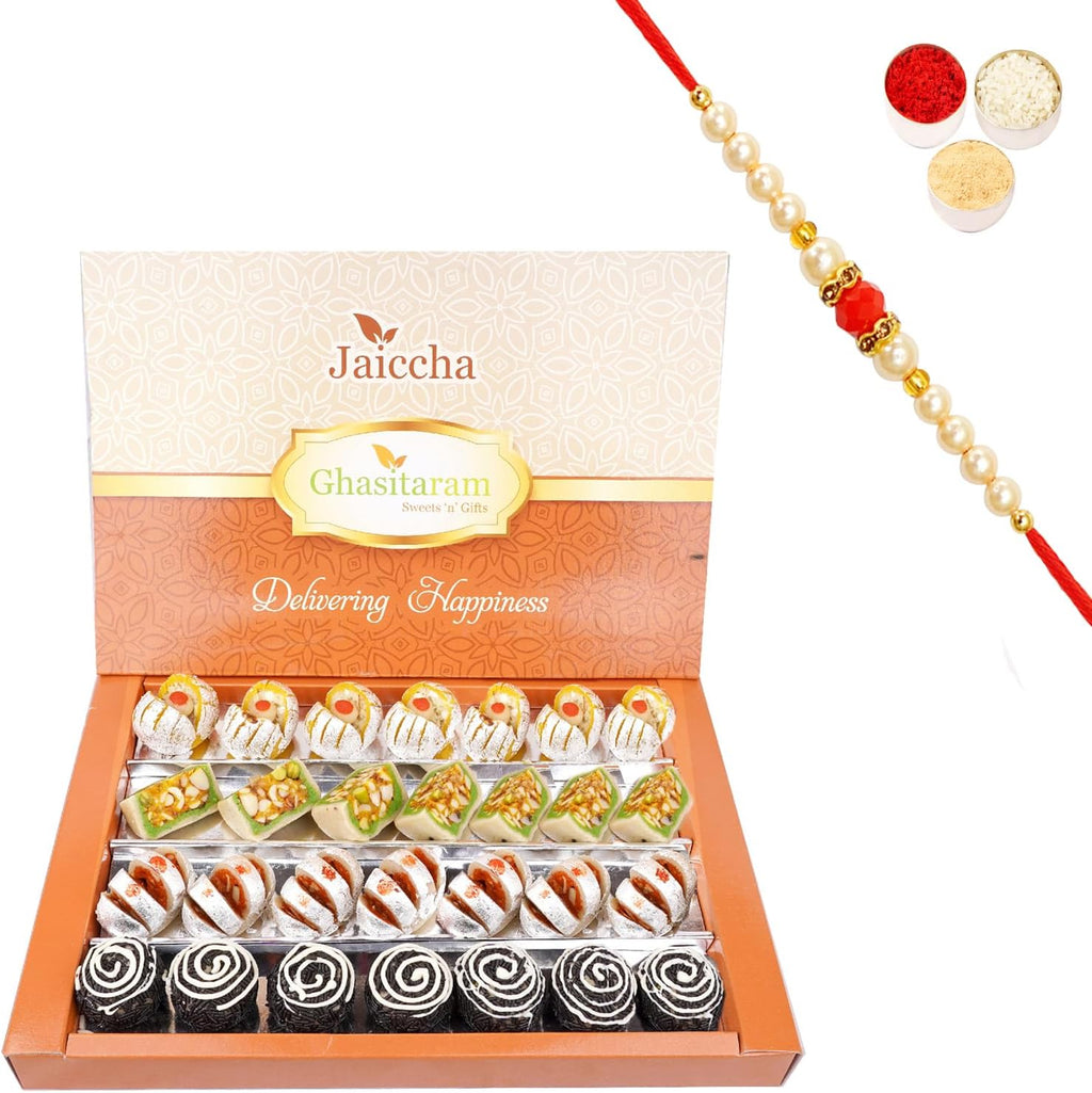 Jaiccha Ghasitaram Rakhi Gifts for Brothers Dryfruit Fancy Sweets 800 GMS with Beads Rakhi