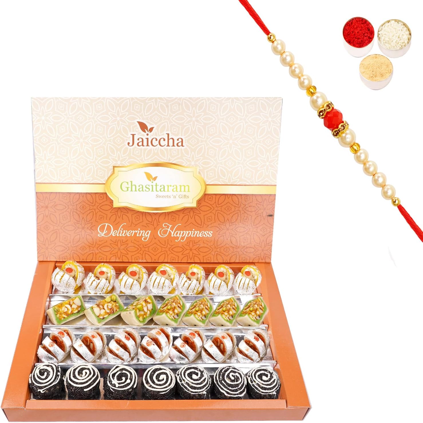 Jaiccha Ghasitaram Rakhi Gifts for Brothers Dryfruit Fancy Sweets 800 GMS with Beads Rakhi