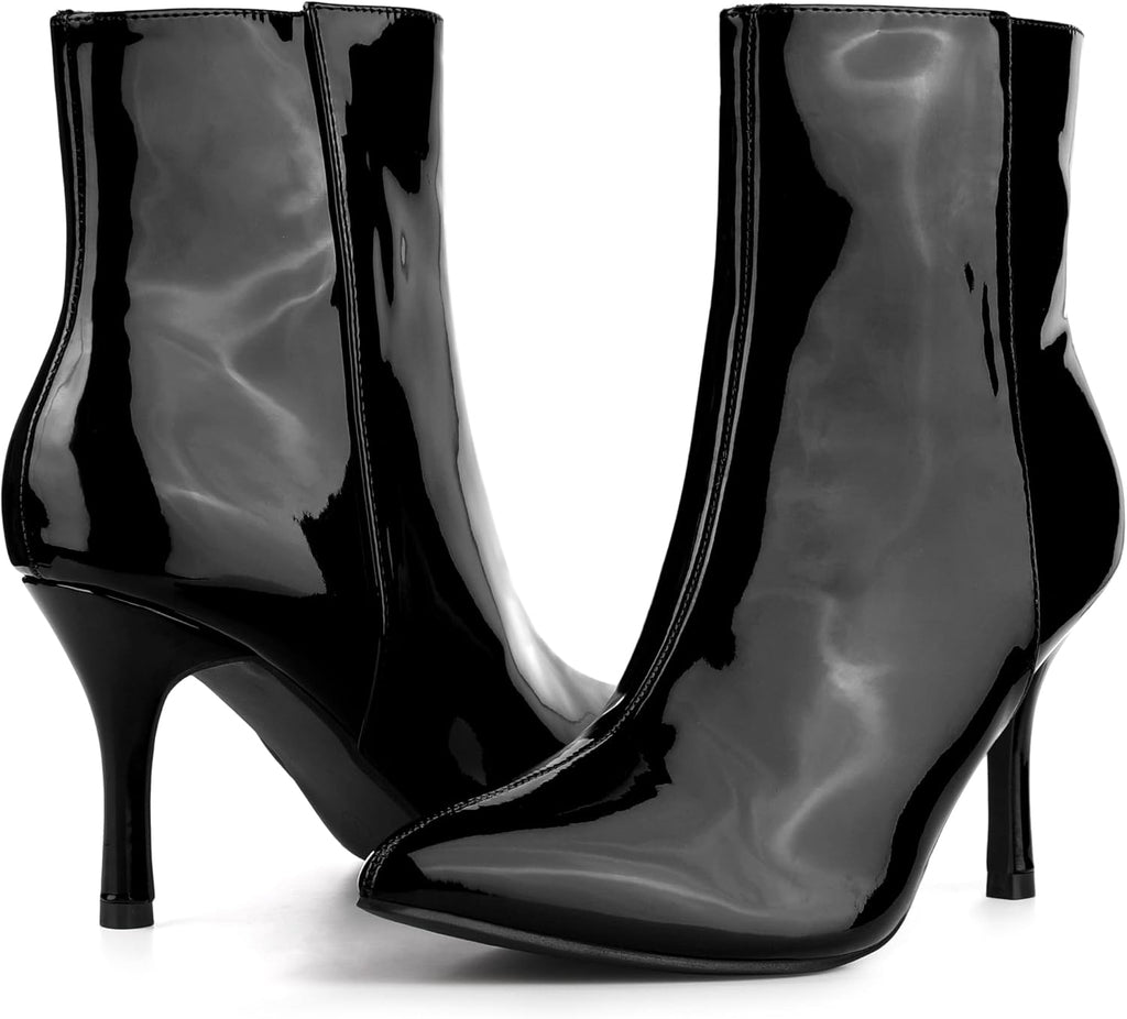 Perphy Patent Boot Pointy Toe Zipper Stiletto Heels Ankle Boots for Women