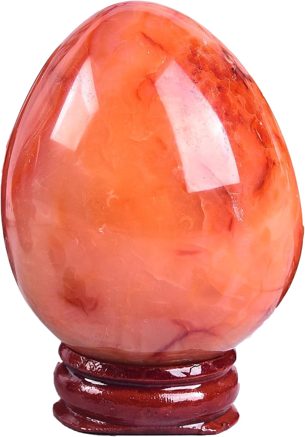 AMOYSTONE Natural Red Agate Egg with Wood Stand - Palm Stone for Grounding & Emotional Balance, Gift for Meditation Practice (1.9-2.3",5.0oz Each)