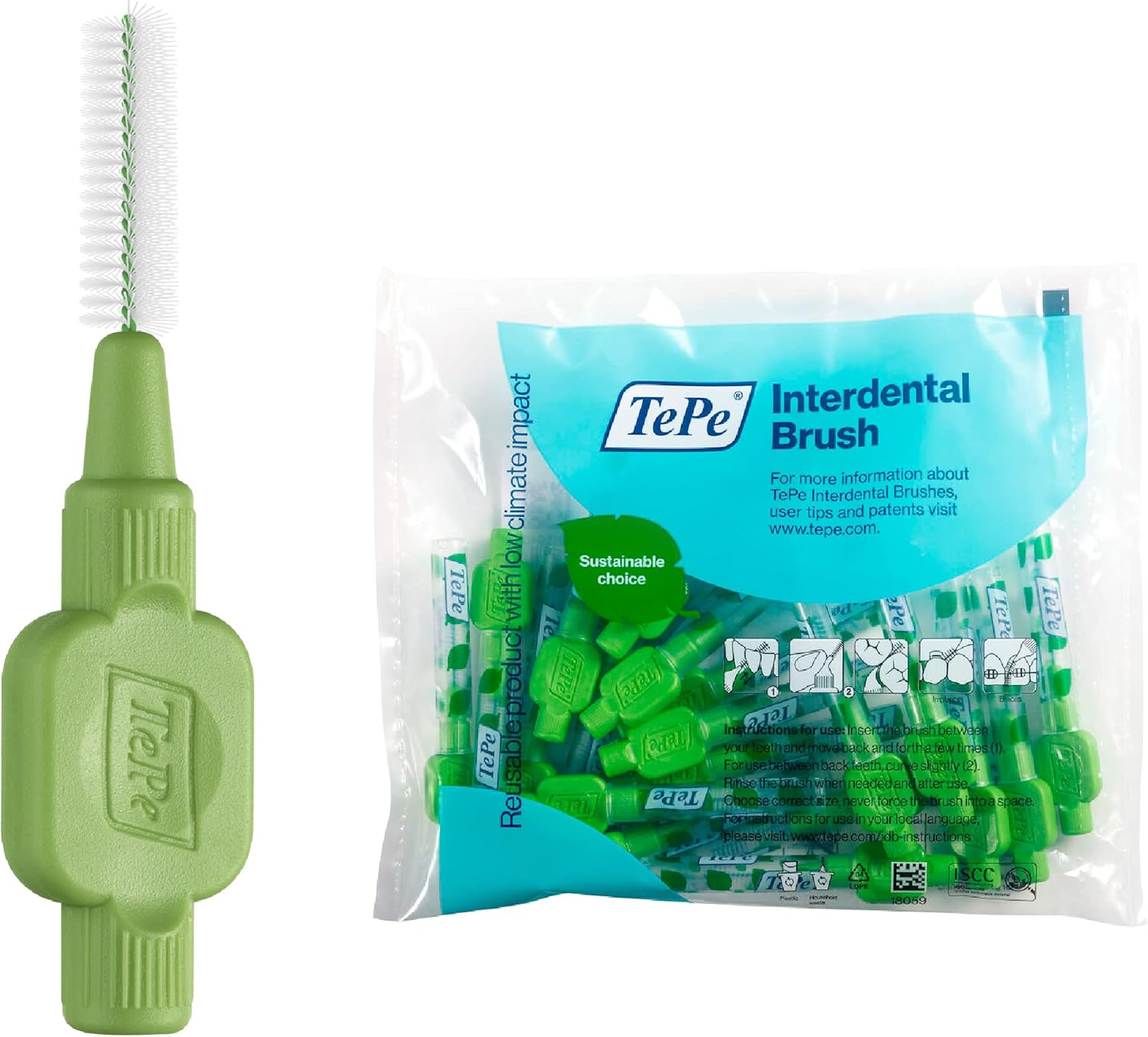 TePe Interdental Brushes Original | Size 5-0.8mm | 1 Pack of 20 Brushes (Green)